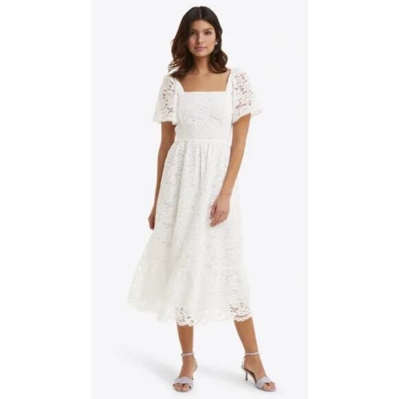 Draper James Lace Deana Dress Small White Smocked Magnolia New - Picture 1 of 11